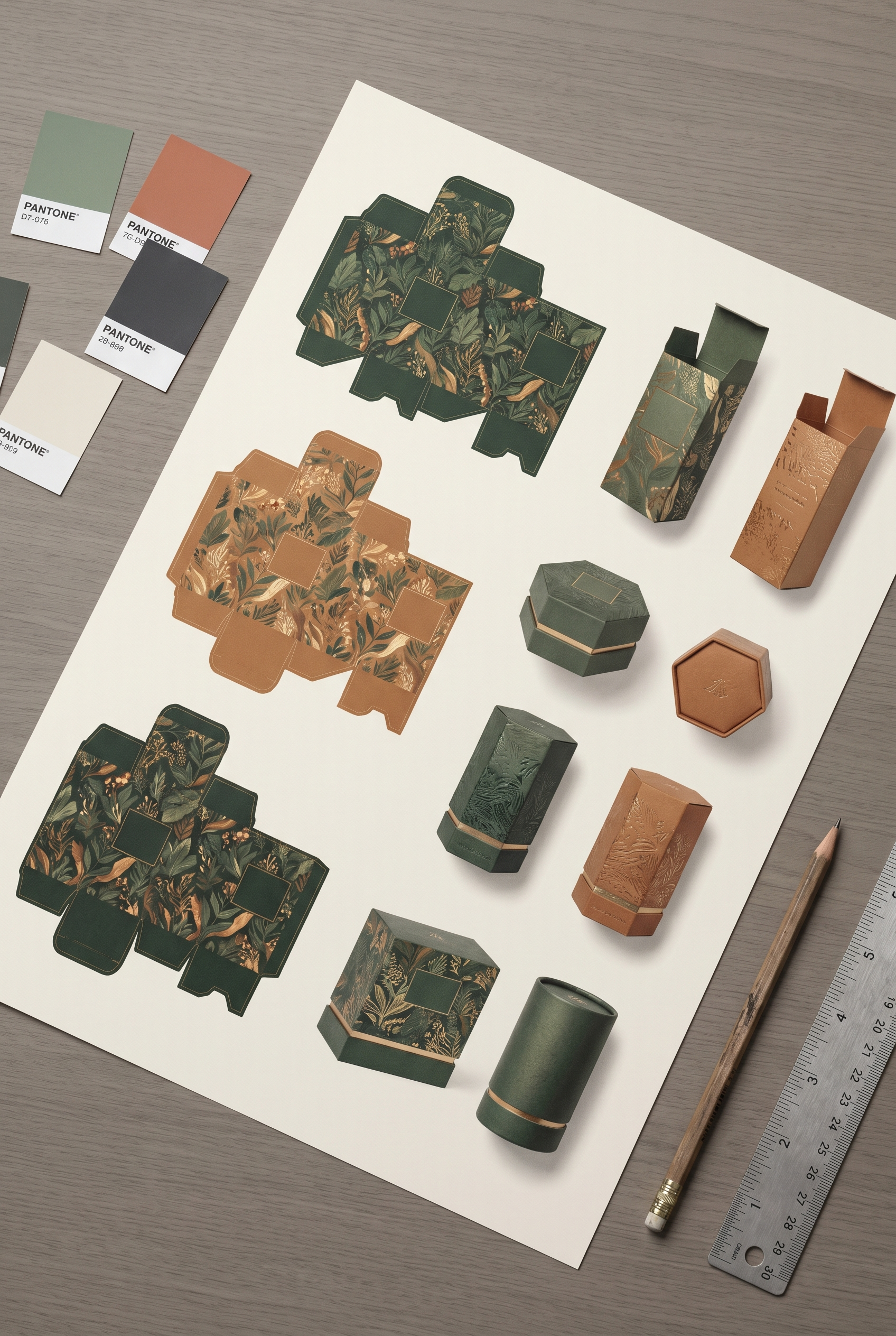 Perfume box packaging designs laid out — Best Perfumes & Cosmetics Industry, Sharjah UAE